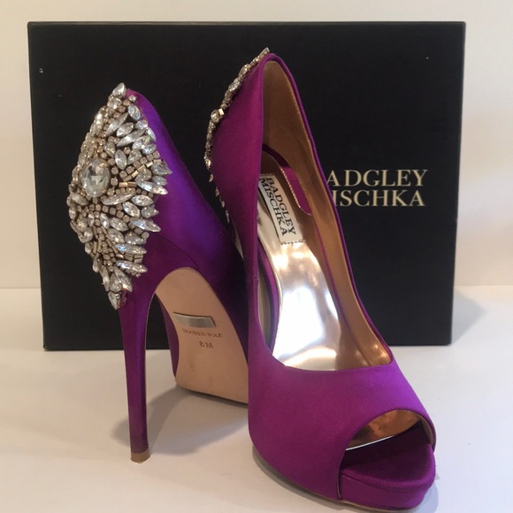 Badgley Mischka Shoes - BADGLEY MISCHKA Kiara Rhinestone Purple Satin Pump